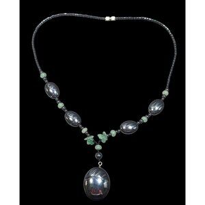 Handmade Hematite And Green Amethyst Beaded Drop Necklace